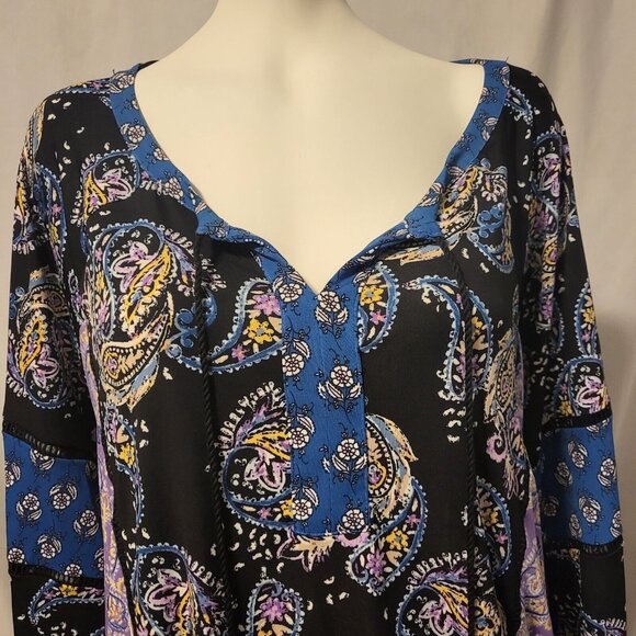 Style & Co. Women's Paisley Black, Blue & Lavender Size 3X Blouse w/ Tassels - Picture 2 of 9